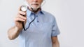 Selective focus on doctor hand holding stethoscope Royalty Free Stock Photo