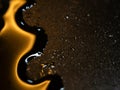 Selective focus on drops of hot oil on the surface of the pan. Abstract food background Royalty Free Stock Photo