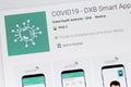 Selective focus on Dubai Health Authority COVID app available in the Google Play area