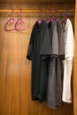 Selective focus empty coat hanger in wardrobe Royalty Free Stock Photo