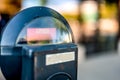 Selective focus on an expired parking meter with no time left. Royalty Free Stock Photo