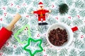 Selective focus festive Holidays flat lay view of baking instruments Royalty Free Stock Photo