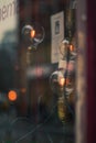 Selective focus of glowing lightbulbs outdoors with a blurry background