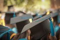 Selective Focus On Graduation Cap Of Front Female In Graduation
