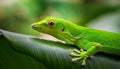 A selective focus of a green Comorian day gecko on a leaf Royalty Free Stock Photo