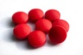 Selective focus, group of red medical pills isolated on white background.Health and medicine concept Royalty Free Stock Photo