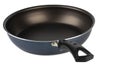 Selective focus on the handle of a new frying pan on a white background. Royalty Free Stock Photo