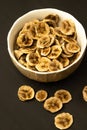 selective focus, circles of dried bananas