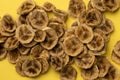 selective focus, circles of dried bananas