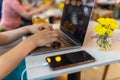 Close up image of female hands typing laptop keyboard Royalty Free Stock Photo