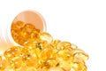 Selective focus image. Fish oil nutritional supplement capsules