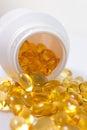 Selective focus image. Fish oil nutritional supplement capsules Royalty Free Stock Photo