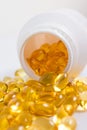 Selective focus image. Fish oil nutritional supplement capsules Royalty Free Stock Photo