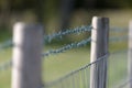 Selective focus image of freshly made double barbed wire fence Royalty Free Stock Photo