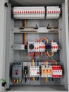 Selective focus image with noise effect electrical distribution board in factory.