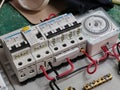 Selective focus image with noise effect electrical parts of low voltage switch board.