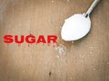 text SUGAR and a spoon of sugar.Medical concept.