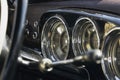 Selective focus on Interiors details of a Vintage Police car Alfa Romeo,1900 super. Exibited