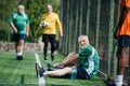 selective focus of interracial elderly football players after match Royalty Free Stock Photo