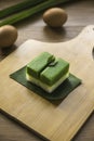 Selective focus of Kuih Seri Muka, traditional Malaysian two layered dessert with steamed glutinous rice forming the bottom half Royalty Free Stock Photo