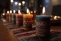 Selective focus Kwanzaa candles table setting Royalty Free Stock Photo
