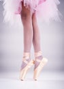 In selective focus of the lady legs with ballet shoes, ballet basic pattern Royalty Free Stock Photo