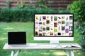 selective focus of laptop with blank screen computer with pinterest website Royalty Free Stock Photo