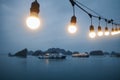 Selective focus on light bulb on deck of cruise ship Royalty Free Stock Photo