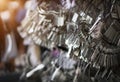 Selective focus of Many Keychain bunches Royalty Free Stock Photo