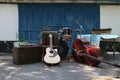 Selective focus microphone and blur musical equipment guitar ,lyric, drum piano Royalty Free Stock Photo