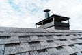 Focus of modern chimney on rooftop of house