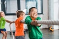 Selective focus of multicultural kids playing