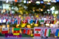 Selective focus of national flags of many countries, international cooperation