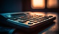 Selective focus on old calculator illuminates financial figures generated by AI Royalty Free Stock Photo