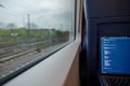 Open laptop or notebook, working as programmer and do some coding on the train during commute. Royalty Free Stock Photo