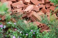 selective focus orange brick blocks piled on the floor orange bricks used to build houses and buildings used to build walls Royalty Free Stock Photo