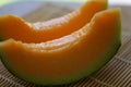 Selective focus on orange cantaloupe slices sweet fruit Royalty Free Stock Photo