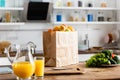 Focus of paper bag with groceries Royalty Free Stock Photo