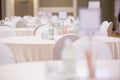 Selective focus of Paper, pencil, water bottle, glass  on the table in the seminar room background Royalty Free Stock Photo