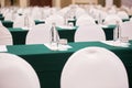 Selective focus of Paper, pencil, water bottle, glass  on the table in the seminar room background Royalty Free Stock Photo