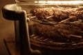 selective focus photo of home grilling. cooking lulia-kebab minced mutton shashlyk on the air grill convection oven