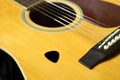 Selective focus of Pick on Acoustic guitar  and copy space Royalty Free Stock Photo