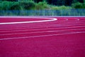 Selective focus picture line of running track lanes Royalty Free Stock Photo