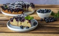 Selective focus. Piece of homemade blueberry pie on the plate.