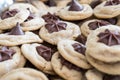 Selective focus on a pile of chocolate peanut butter kisses cookies Royalty Free Stock Photo