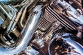 Selective focus point on Harley Davidson motorcycle engine - Vintage filter effect Royalty Free Stock Photo