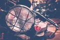 Selective focus point on vintage headlight lamp motorcycle Royalty Free Stock Photo