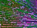 Selective focus. Programmer Typing New Lines of HTML Code at working Time. Programming code abstract company office. Technology Royalty Free Stock Photo