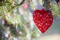 Selective focus on the red decoration in the shape of heart Royalty Free Stock Photo