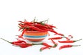 Selective focus at red paprika on seramic bowl white background Royalty Free Stock Photo